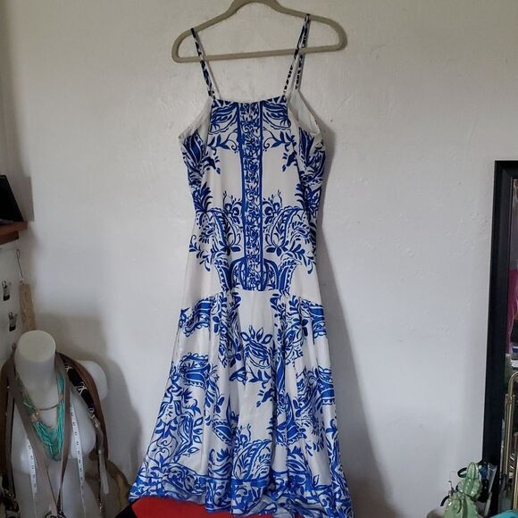 Adelyn Rae Rhegan Elegant Blue and White Floral Dress Size L - Picture 8 of 14